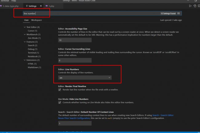 Visual Studio Code Satır Sayısı açma kapama